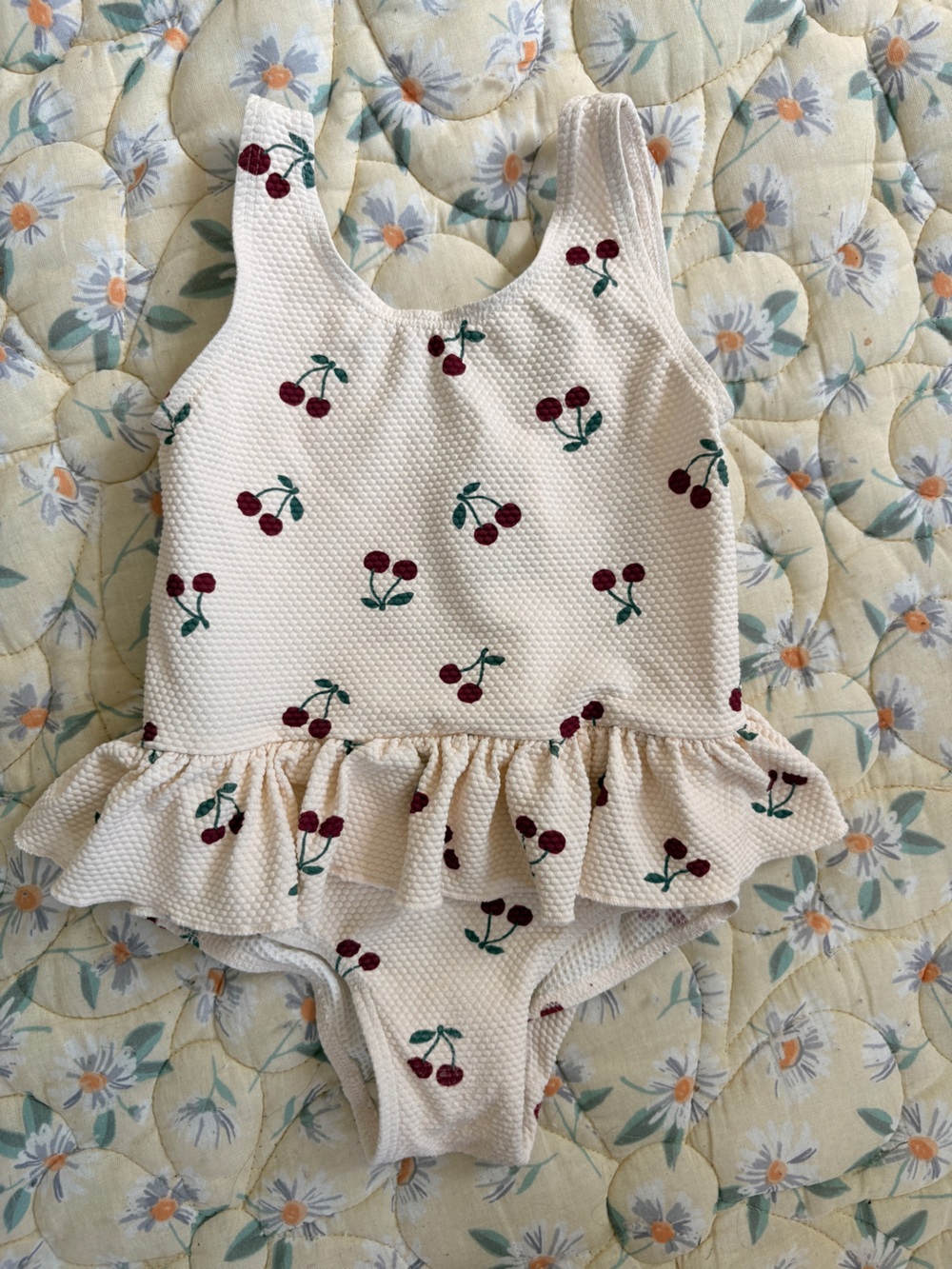 H&M Cream One-Piece with Cherry Print and Ruffle